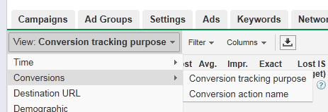 Adwords segment by conversion type